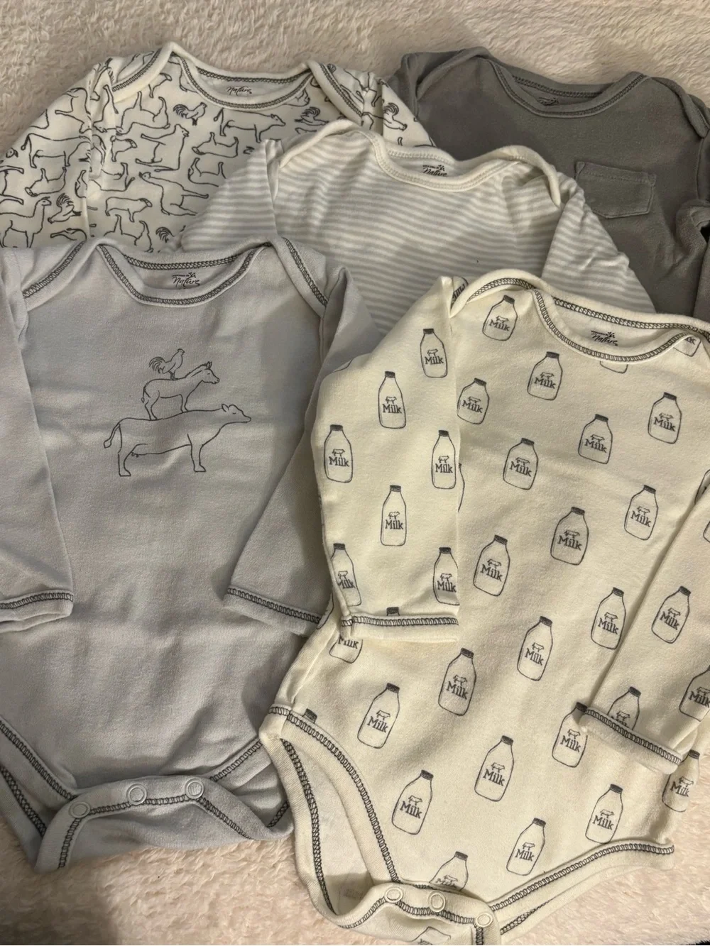 Neutral Baby Onesie Bundle with Milk Bottle & Animal Prints